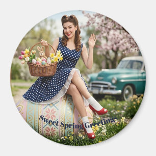 Retro Pasen Pin-Up Magneet Zoete Lente