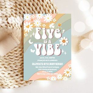 Retro Pastel 5e verjaardagsuitnodiging Kaart