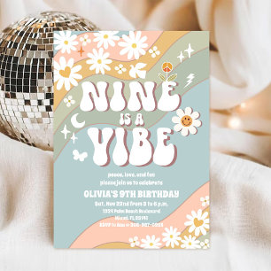 Retro Pastel 9e Verjaardagsuitnodiging Kaart