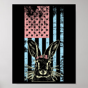 Retro Pastel Amerikaanse Vlag Paashaas Poster