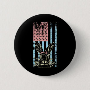 Retro  Pastel Amerikaanse Vlag Paashaas Ronde Button 5,7 Cm