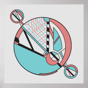 Retro Pastel Art Deco Geometrisch maanontwerp Poster