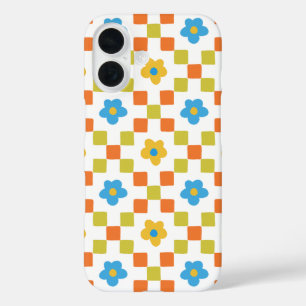 Retro Pastel Bloem Checkerboard iPhone Hoesje