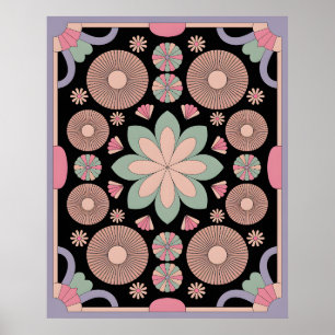 Retro Pastel Bloemige Mandala Symmetrie Poster