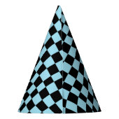 Retro Pastel Blue en Black Gecontroleerd Feesthoedjes (Achterkant)