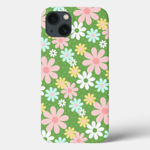 Retro Pastel Daisy Flowers met pokadots iPhone 13 Hoesje
