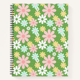Retro Pastel Daisy Flowers met pokadots Notitieboek