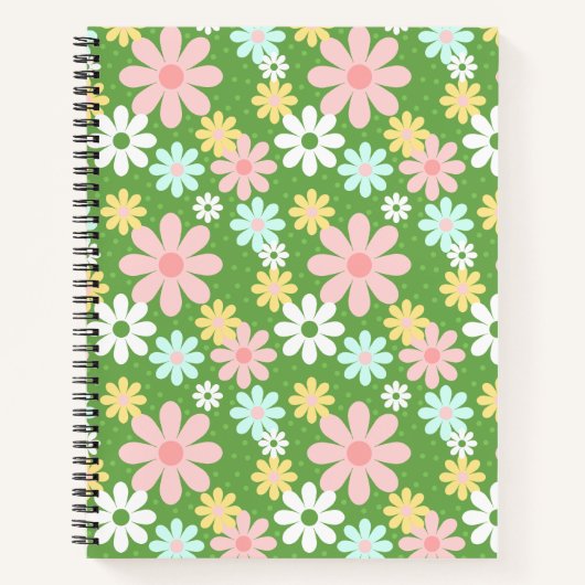 Retro Pastel Daisy Flowers met pokadots Notitieboek (Voorkant)
