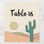 Retro Pastel Desert Cactus Trouwtafel Nummer Wijn Etiket (Enkel label)