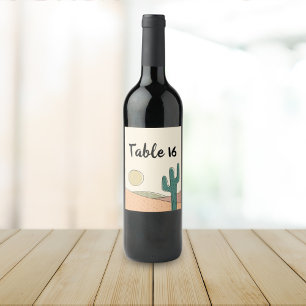 Retro Pastel Desert Cactus Trouwtafel Nummer Wijn Etiket