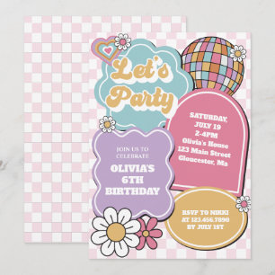 Retro pastel disco bal en madeliefje Verjaardag Kaart