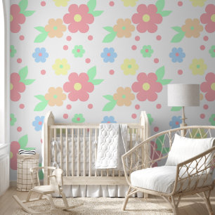 Retro Pastel Floral Kleurrijke Peel en Stick Wall Behang