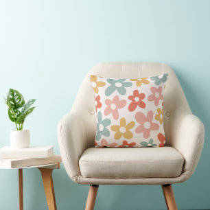 Retro Pastel Floral Wavy Lined Print Sierkussen