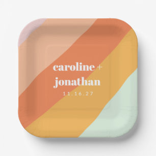 Retro Pastel Geometrische Kunst Huwelijk Cute Papieren Bordje