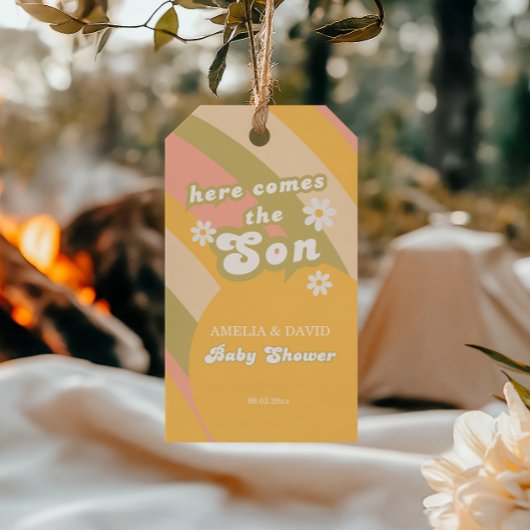 Retro Pastel Gestreepte Groovy Baby Shower Feestje Cadeaulabel