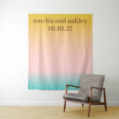 Retro Pastel Gradient Boho Bruiloft Aangepaste Ach Wandkleed (In situ)