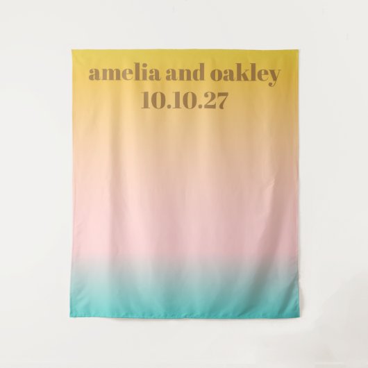 Retro Pastel Gradient Boho Bruiloft Aangepaste Ach Wandkleed (Voorkant)