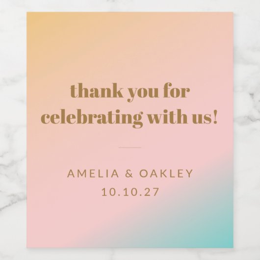 Retro Pastel Gradient Unieke Bruiloft Aangepaste B Wijn Etiket (Enkel label)