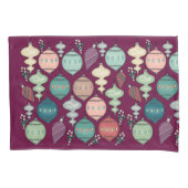 Retro Pastel Kerst Ornamenten op Pruim Kussensloop (Voorkant)