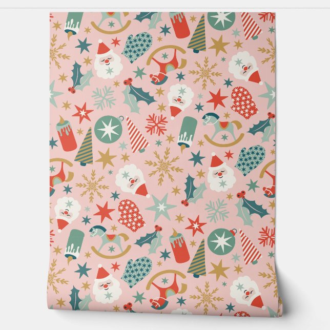 Retro Pastel Kerstmis Behang (Afrollen)