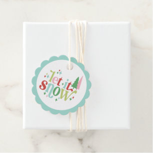 Retro Pastel Kerstmis Laat het sneeuwen Bedankjes Labels