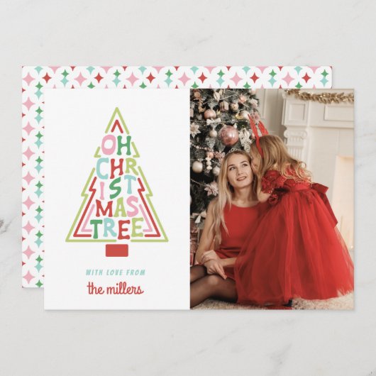 Retro Pastel Kerstmis | Oh kerstboom Feestdagenkaart (Voorkant / Achterkant)