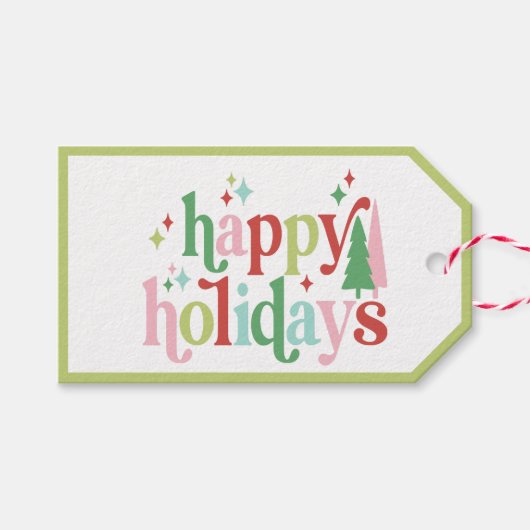 Retro Pastel Kerstmis PRETTIGE FEESTDAGEN | Cadeaulabel (Voorkant (Horizontaal))