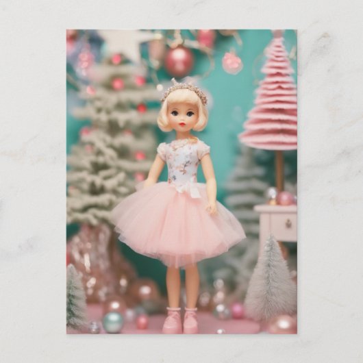 Retro Pastel Kerstpop Briefkaart (Voorkant)