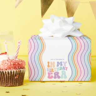 Retro pastel kleurrijke moderne verjaardagstijd cadeaupapier