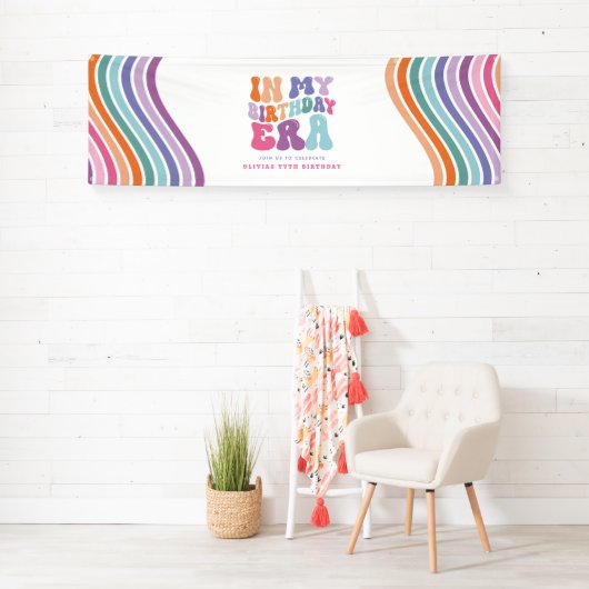 Retro pastel kleurrijke moderne verjaardagstijd spandoek (Insitu)