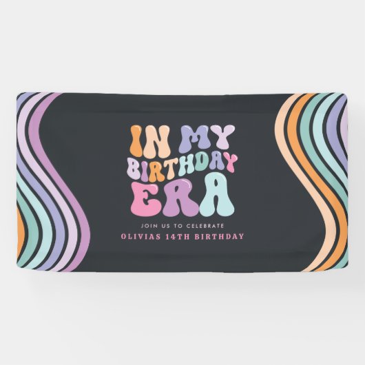 Retro pastel kleurrijke moderne verjaardagstijd spandoek (Horizontaal)