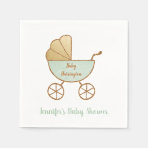 Retro Pastel Mint Green Carriage Baby shower Servet