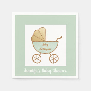 Retro Pastel Mint Green White Carriage Baby shower Servet