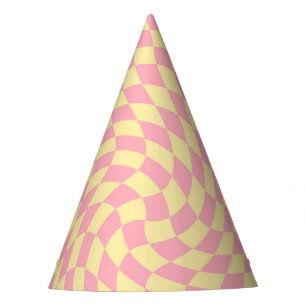 Retro Pastel Peach & Yellow Checkered Feesthoedjes