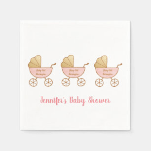 Retro Pastel Pink Carriage Parade Baby Girl Shower Servet