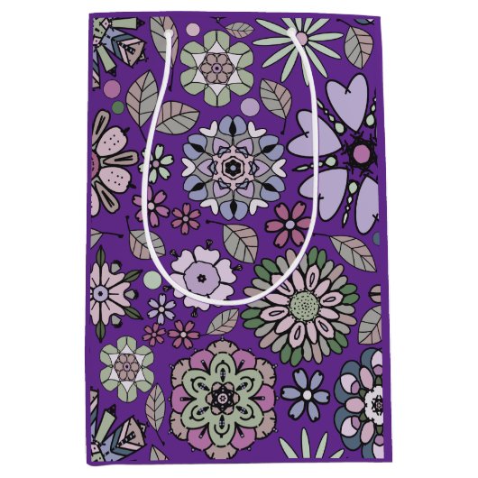 Retro Pastel Pink Purple Floral Seamless Pattern Medium Cadeauzakje (Voorkant)