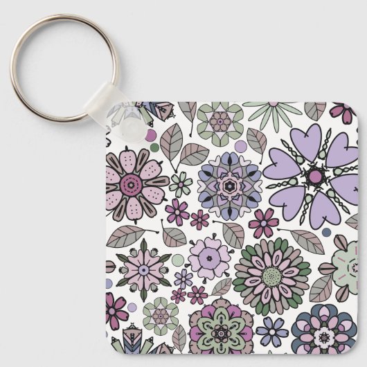 Retro Pastel Pink Purple Floral Seamless Pattern Sleutelhanger (Voorkant)