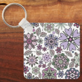 Retro Pastel Pink Purple Floral Seamless Pattern Sleutelhanger (Voorkant)