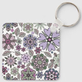 Retro Pastel Pink Purple Floral Seamless Pattern Sleutelhanger (Achterkant)