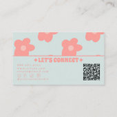 Retro Pastel Pink QR Code Groovy Floral Boho Girly Visitekaartje (Achterkant)