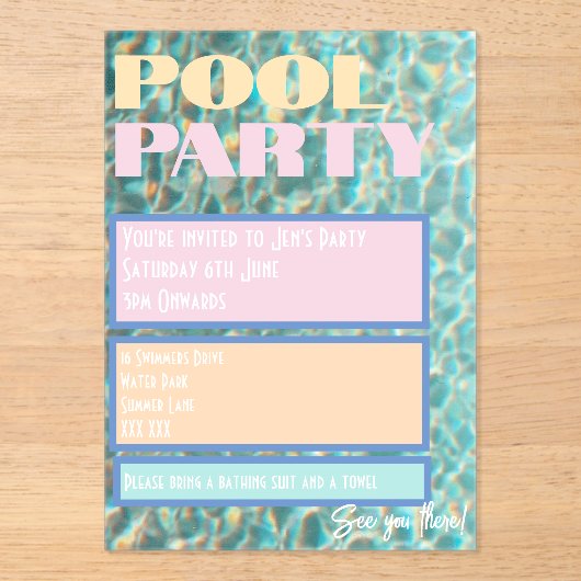 Retro Pastel Pool Party Invitation (Recto)