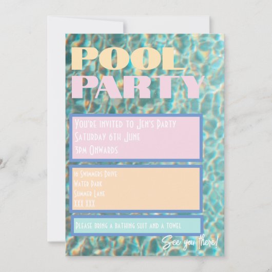 Retro Pastel Pool Party uitnodiging (Voorkant)