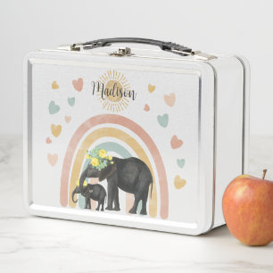 Retro Pastel Rainbow Cute Elephants