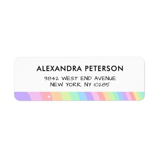 Retro Pastel Rainbow Wavy Pattern with Stars Etiket (Voorkant)