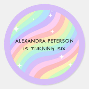 Retro Pastel Regenboog 6de Verjaardagsfeestje Ronde Sticker