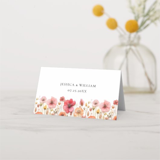 Retro Pastel Roze Boho Wildflower Bruiloft (Achterkant)