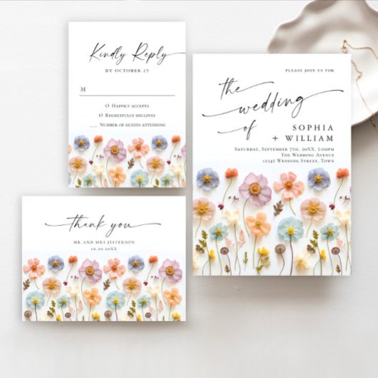 Retro Pastel Roze Boho Wildflower Bruiloft Details Menu