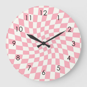 Retro Pastel Roze cheques gekookte Dorm   Grote Klok