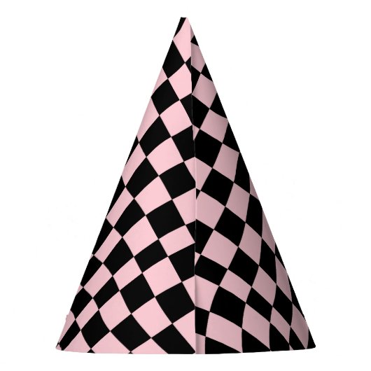 Retro Pastel Roze en zwart gecheckt Feesthoedjes (Achterkant)