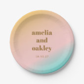 Retro Pastel Roze Gradiënt Unieke Bruiloft Custom Papieren Bordje (Voorkant)